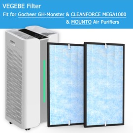 Vegebe 2 Pcs Air Purifier Filter Set, Fit for Gocheer GH-Monster & CLEANFORCE MEGA1000 & MOUNTO, Extra Large, 3-IN-1 Filter