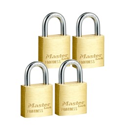Master Lock Solid Brass Body 20mm Wide Economy Padlock with Keys - Mini Lock with 4-pin Anti-Pick Cylinder and Cut-Resistant Steel Shackle - Small Lock with Key for Lockers, Storage Cabinets - 4 Pack