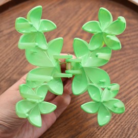 Plumeria Shape Hair Claw Clip Vivid Floral Large Non-Slip Hair Accessories 4.3" x 2.6" for Thick Hair Women Girls, Light Green