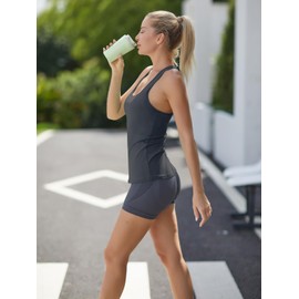 RUNNING GIRL Workout Tank Tops with Built in Bras for Women,Compression Shirt Strappy Back Athletic Yoga Tops(BX2356 Grey.CN:L,US:M)