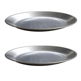 Seekdem SD-ODP21B-2P Stainless Steel Retro Old Plate Outdoor Camping Dinner Plate Classic Stainless Steel Flat Plate Set of 2