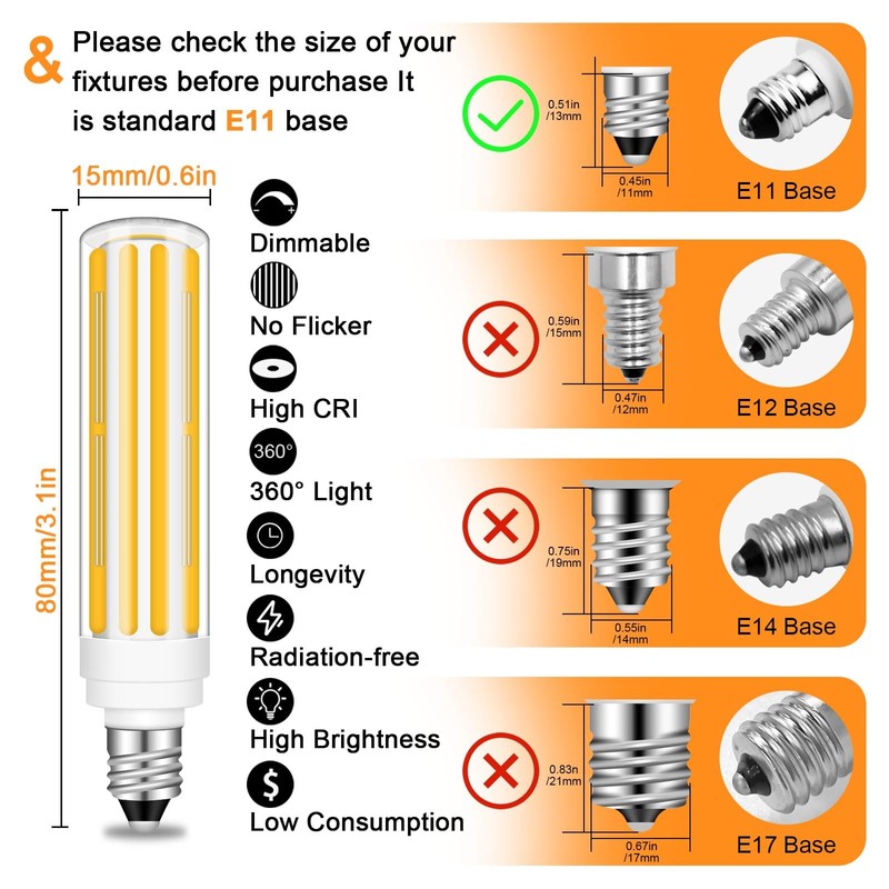 TRIJZHOU E11 10W LED Bulbs, JDE11 120V 100W Halogen Chandelier