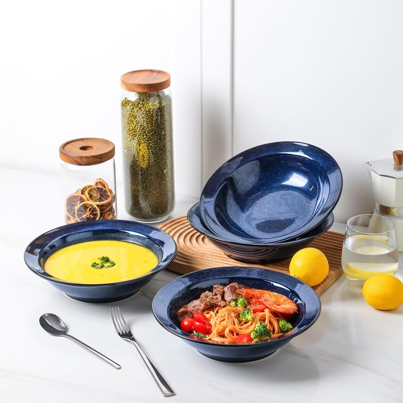 vicrays Wide Rim Soup Bowls - 27oz Ceramic Pasta Plates