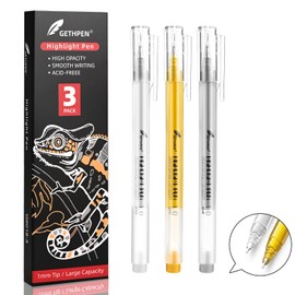 GETHPEN 3 Colors Gel Pen Set – White, Gold & Silver 1.0mm Fine Point Gel Ink Pens for Artists, Black Paper Drawing, Bullet Journaling & Holiday Crafts – Opaque Archival Ink, 3-Pack