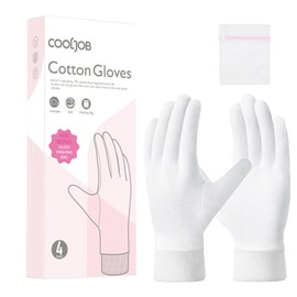COOLJOB Cotton Gloves, White Fabric Gloves Made of Cotton for Dry Hands & Neurodermatitis, Moisturising Gloves, Washable - Free Wash Bag (4 Pairs, Size M)