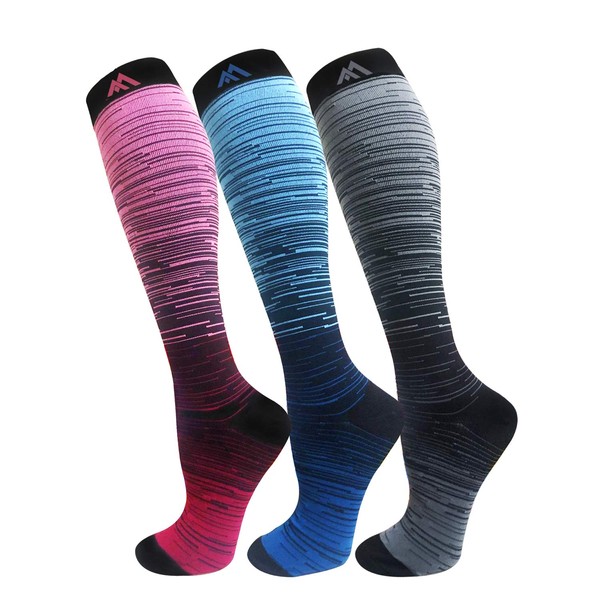 FuelMeFoot Paquete de 3 calcetines de compresión – Calcetines de compresión para mujeres y hombres – Ideal para médicos, correr, atletismo