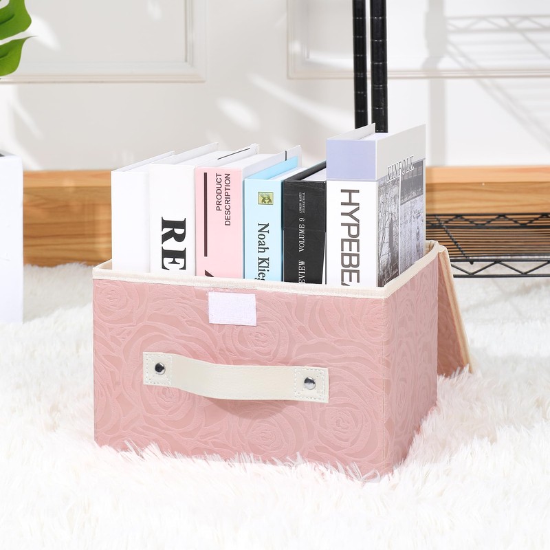 ANMINY Fabric Storage Bin with Lid Rose Print Storage Box