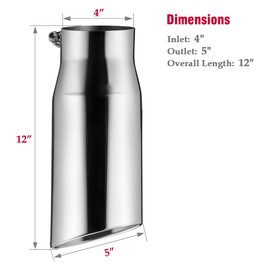 Upower Diesel Exhaust Tip 4" to 5" Stainless Steel Bolt-On Tail Pipe Tips 4 inch Inlet 5 inch Outlet 12" Long Rolled Angle Angle Cut Design