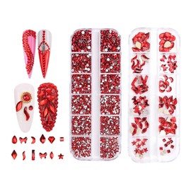 Jollin 1920 Pieces Flat Back Rhinestones Glass Pendants Gemstones for Nail Art Assorted Shapes Siam