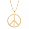 Fashion Jewelry Large Peace Sign Pendant Necklace - Gold