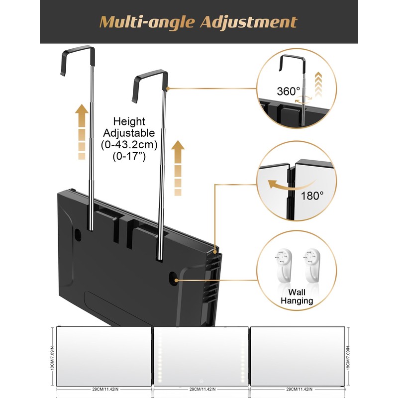 JUSRON 360 Viewing Angle Self Hair Cutting Mirror, Clear Anti-Fog