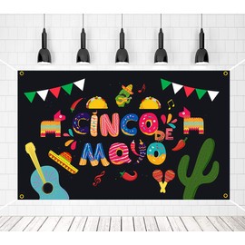 aolime Cinco De Mayo Backdrop Mexican Fiesta Theme Party Banner Photography Background Great as Mexican Dress-up Cinco de Mayo Summer Pool Party Decoration(5x3ft), Blakc