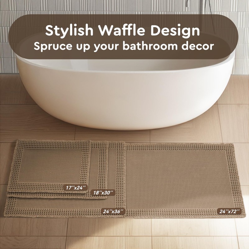 tchdio Waffle Bath Mat - Super Absorbent Bathroom Rugs Non