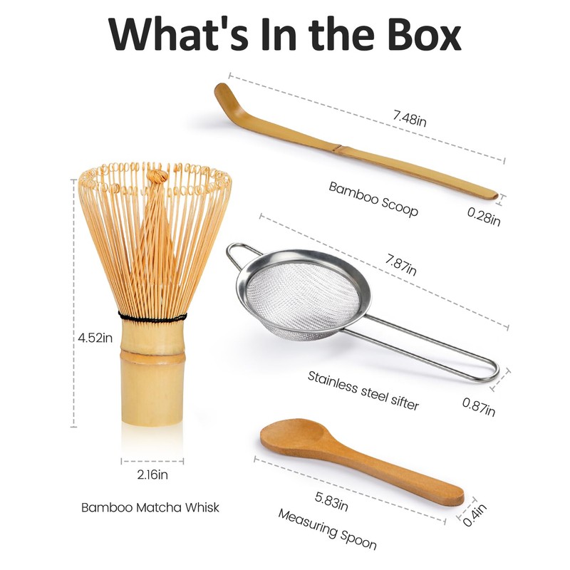 Matcha Ceremony Accessory, ThymeSpace Bamboo Matcha Whisk, Traditional Scoop, Wooden