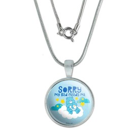 GRAPHICS & MORE Care Bears Bedtime Bear My Bed Needs Me 0.75" Pendant with Sterling Silver Plated Chain