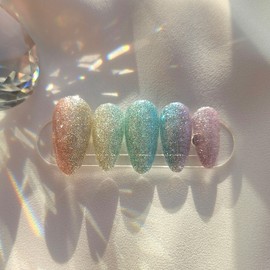  Reflective Rainbow  Handmade Nail Tip - Petite Square /  반사 레인보우 수제네일팁 - 쁘띠 스퀘어