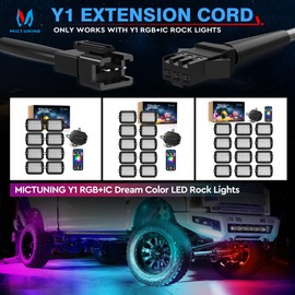 MICTUNING 2 Pack 10FT 3 Pin Rock Light Extension Wire Cable Cord - Only for Y1 RGB+IC LED Rock Lights Connection