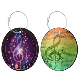 iapodiad Round Cute Luggage Tags 2 Pack Colorful Music Creative Baggage Tags,Cruise Travel Baggage Suitcases Tag with Stainless Steel Loop ID Tag Privacy Flap