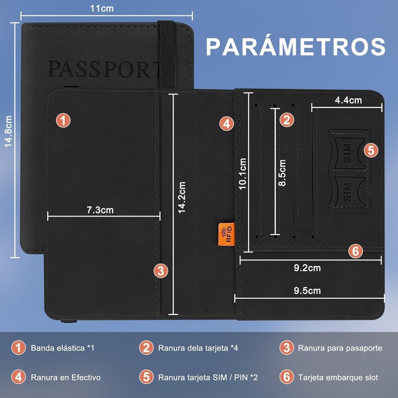 2 PACK Cartera para Pasaporte RFID, Pasaporte Funda para Hombres