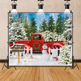 Ttincceer Merry Christmas Backdrop 8x6ft Red Truck Snowman Photography Background Snowfield Christmas Tree Sparkling Background New Year's Eve Party Decoration Banner