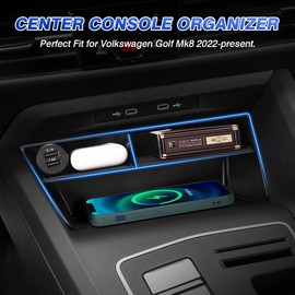 Karltys Organizador de consola central para VW Volkswagen Golf GTI R MK8 2022 2023 2024 Accesorios Bandeja de almacenamiento secundaria con alfombrilla de silicona antideslizante