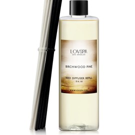 LOVSPA Reed Diffuser Oil Refill/Birchwood Pine, Large 8oz + 2 Sets of Replacement Sticks, Aroma Therapy Essential Oils, Home Fragrance, Scented Oils for Reed Diffusers, Office Décor, Made in The USA