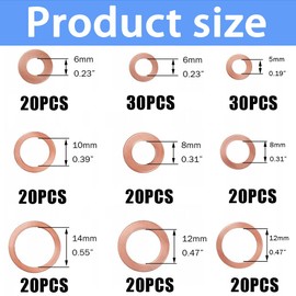 XINTAIHELE Copper Washers Assortment Set Metric Sealing Washers Sump Plug Crush Washer Oil Drain Plug Gasket Kit 200 Pieces