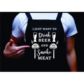 Dabbledown I Just Want to Drink Beer and Smoke Meat, Manly Apron, Funny BBQ Apron for Men, Men’s Apron for Grilling Gifts for Men, Grilling Apron