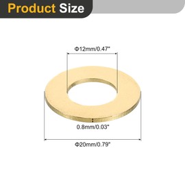 sourcing map M12 Flat Washer, 15 Pcs Brass Ring Flat Washers 20mm OD 0.8mm Thick Metal Sealing Gasket Ring for Screws Bolts Nuts