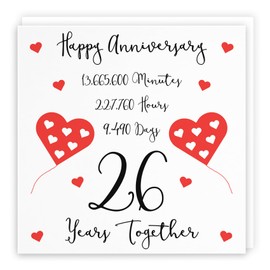 Hunts England - 26th Wedding Anniversary Card - 26 Years Together - Happy Anniversary - Timeless Collection - Fun Cute Card