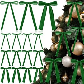 LOYIM 36 Pcs Velvet Christmas Wreath Bow Bulk Christma Velvet Bow Vintage Ribbon Bows Xmas Tree Bows for Christmas Autumn Garland Wedding Decoration 3 Size Width of 3/8'' 5/8'' 1'' (Dark Green)
