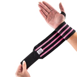 SINOVATI Fitness Wrist Bandages, Wrist Support Sports, Wrist Wraps for Fitness, Crossfit, Calisthentics, Powerlifting, Bodybuilding and Strength Sports, Men and Women (Strong, Black/Pink)