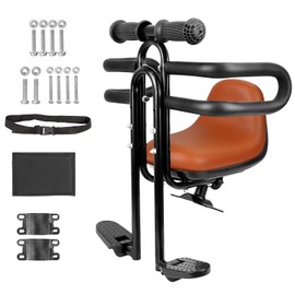 Child Bike Seat Front Mount with Guardrail Retractable Baby Bike Seat Toddler for Children 8 Months~6 Years (Black+Brown-2)