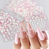 Flower Nail Art Stickers 3D Self Adhesive Pink White Nail