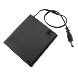 RLECS Soporte de batería AA negro, 4 x 1.5 V, 6 V, caja de batería AA con conector macho CC de 5.5 x 2.1 mm, soporte de batería, caja de batería con cable, interruptor de encendido/apagado con cubierta