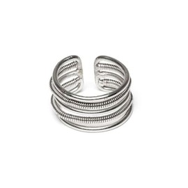 Vestopazzo Adjustable Ring 5 Lines Texture Mix Silver Plated Nickel Tested Crafts.Unisex.MI5040, Unica, Silver, No Gemstone, Silver, No Gemstone