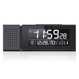 Pojedehy Night Light Digital Alarm Clock Color LED Changing FM Radio Temperature Humidity Display Clocks Black