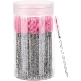 Tbestmax 100 Pcs Cepillo Desechable para Pestañas, Varitas de Mascara Brochas de Maquillaje Aplicadores Kits para Extensiones de Pestañas, Cepillo de Cejas Con Contenedor (Rosa, Negro)