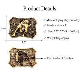 KOORASY Vintage Bull Belt Buckle for Men, Women, Girls & Boys - Antique Western Cowboy Style