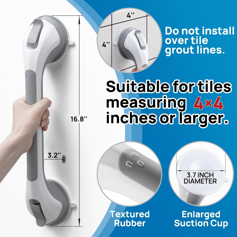 Grab Bars for Shower,Suction Shower Handles,2 Pack,16.8",Grey | Stable Safety