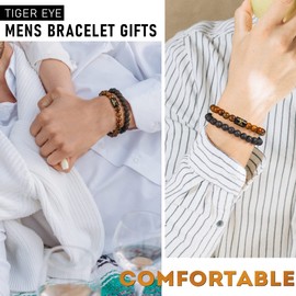 FOCOOG Tiger Eye Bracelet for Men - Initial Bracelet for Men Layered Bracelet for Men Letter K Mens Beaded Bracelets Mens Bracelet Adjustable Beaded Bracelets for Men Jewelry Gifts for Men