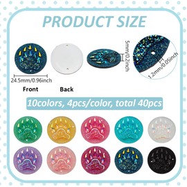 FINGERINSPIRE 40 Pcs 10 Colors Round Resin Flat Back Cabochons 1 inch Diameter with Two 1.2mm Hole Links Colorful Cabochons Colorful Teardrop Gems Mixed Round Stone Gems Claw Marked Gemstone Cabochon