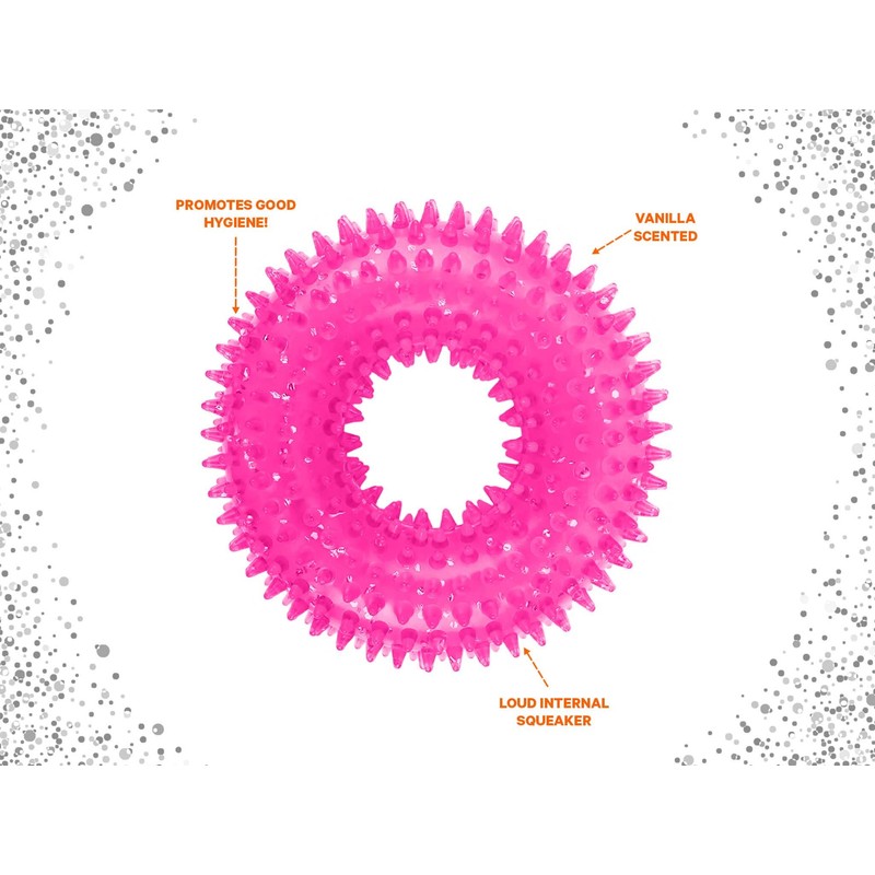 ASPCA Squeaky Puppy Teething Spikey Glitter Ring Chew Toy, Non-Toxic