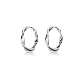 Immobird Twisted Creole Earrings 925 Sterling Silver Hoop Earrings Simple Classic Hoop Earrings for Men and Women Diameter 16 mm, Sterling Silver