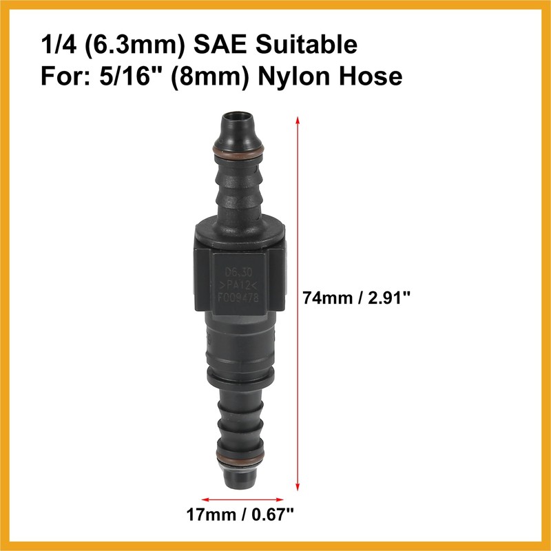 Partuto 6.3mm SAE to 8mm Straight Fuel Hose Quick Release