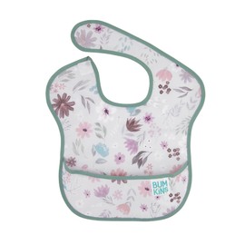 Bumkins Bibs for Girl or Boy, SuperBib Baby and Toddler for 6-24 Mos, Essential Must Have for Eating, Feeding, Baby Led Weaning Supplies, Mess Saving Catch Food, Waterproof Soft Fabric, Gray Floral