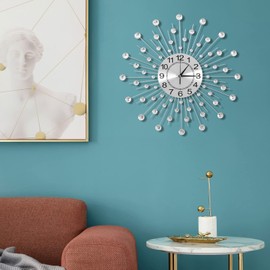 FMTAD Large Wall Clock for Living Room Decor Non-Ticking Quiet Metal Quartz Clocks Modern Dial Bling Big Crystal Wall Clocks for Home Kitchen Bedroom Indoor Decorative