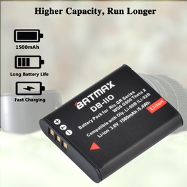 Batmax 2X DB-110 Battery + Quick LED Dual Charger with Type C Port for Ricoh DB-110 GR Series Ricoh GR III, GR IIIx, Theta X, WG-6, G900 Cameras
