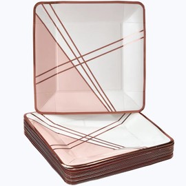 Deco Collection Blush Pink with Gold Square Disposable Paper Dinner Plates - 10" (Pack of 18) - Perfect for Weddings, Parties & Special Occasion