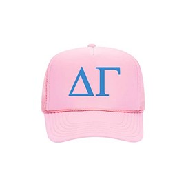 Delta Gamma Sorority Trucker Hat - Dee Gee Baseball Cap - DG Pedge Gifts (Pink w/ Blue)